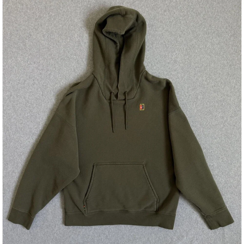 Nike Court Heritage Fleece Hoodie Mens M Olive Green Pullover Sweatshirt